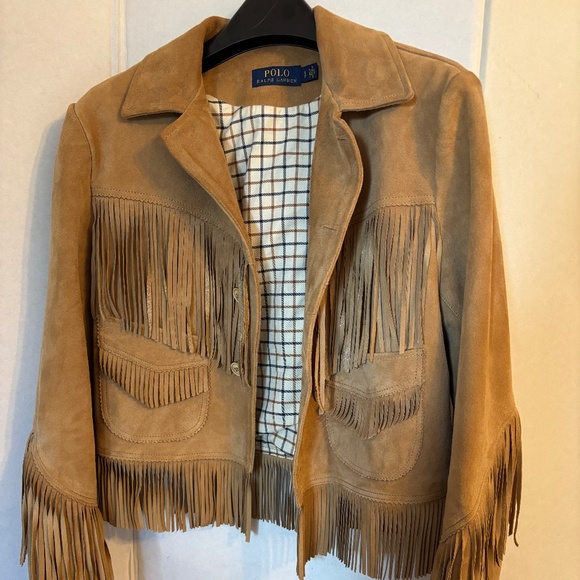 Polo by Ralph Lauren Fringe Trim Suede Western Jacket, Size S, Tan - Picture 1 of 3